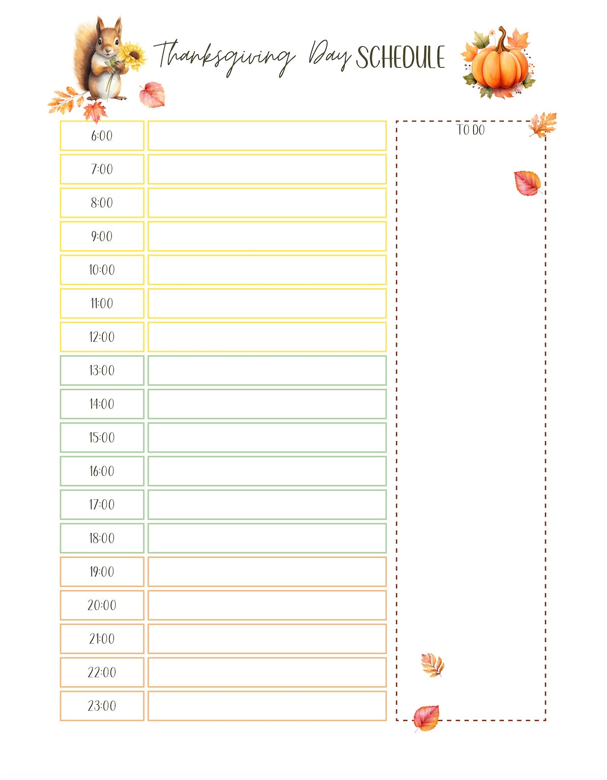 Freebie - Thanksgiving Day Schedule