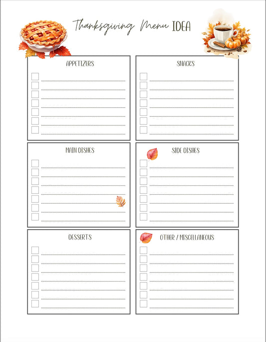 Freebie - Thanksgiving Menu Idea List