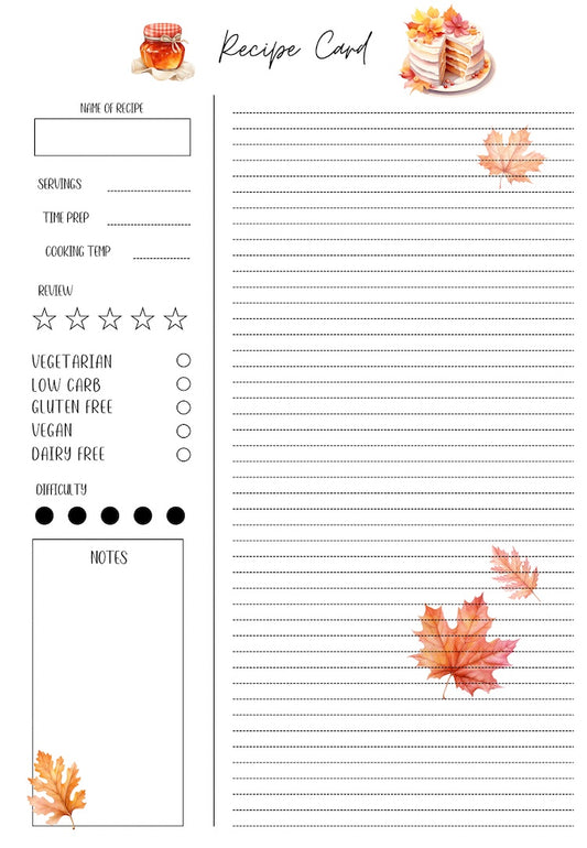 Freebie - Thanksgiving Recipe Card